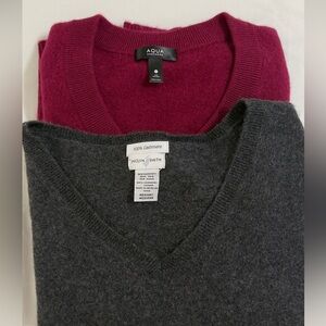 Jaclyn Smith/Aqua Charcoal/burgundy V-Neck 100% Cashmere Sweaters bundle size M